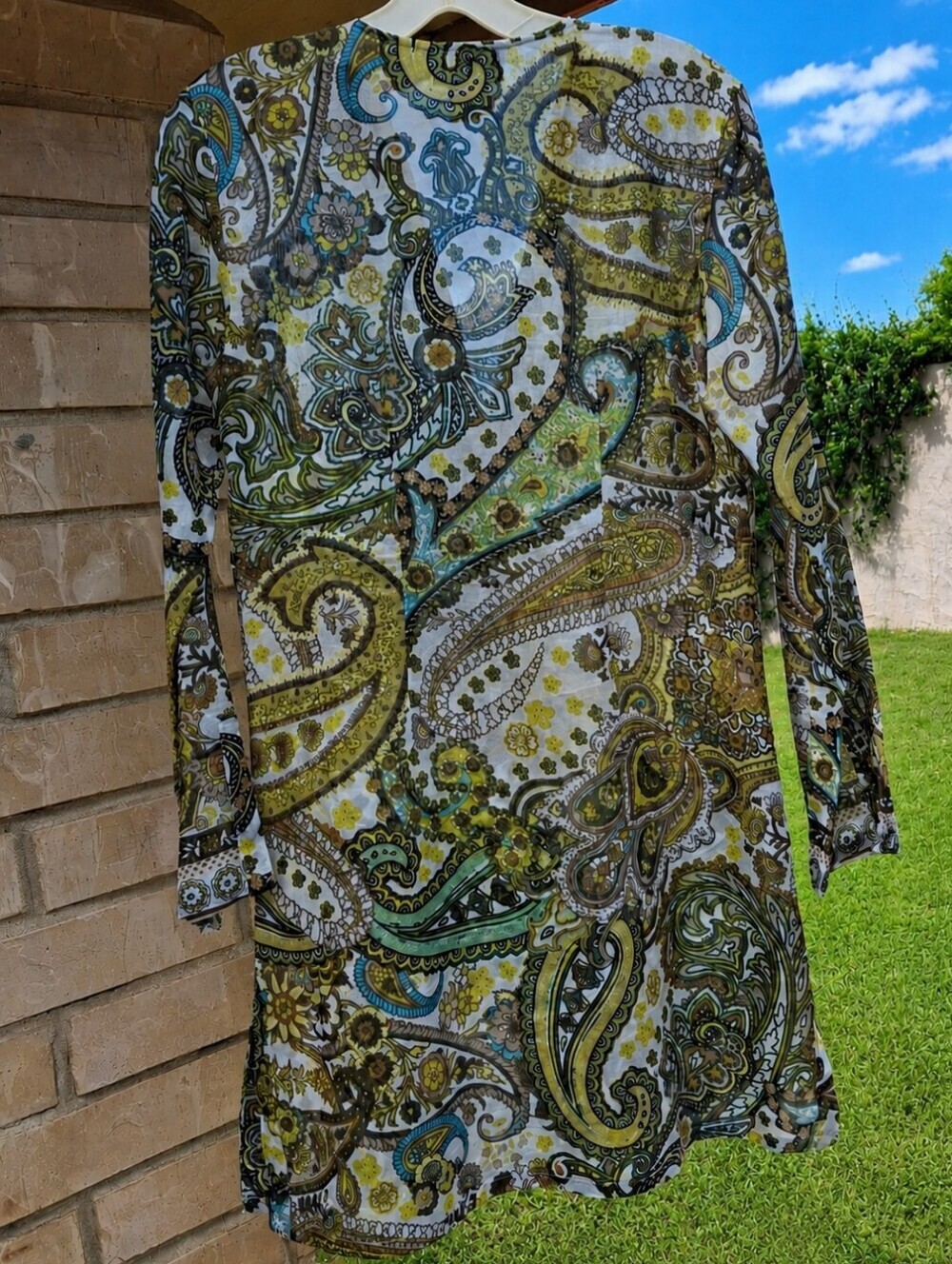 Athleta Cotton Silk Paisley Cinch Waist Cover-Up Tunic Dress Women Size Small - Picture 8 of 16